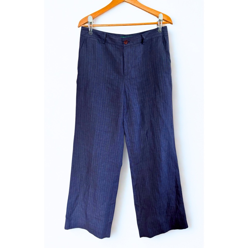 Lauren Ralph Lauren Andover Linen Wide Leg Pants Womens 10 Loose Preppy Trousers